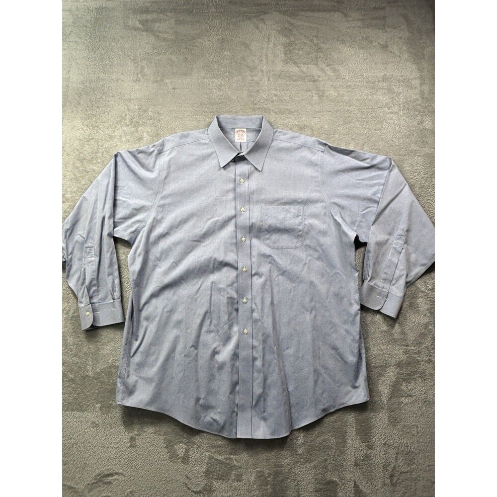 Brooks Brothers Classic Dress Shirt Mens 17.5 35 Blue Non Iron Supima